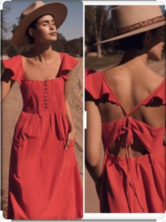 Anthropologie Dresses & Skirts - Pilcro Coral flutter sleeve Midi Dress size m